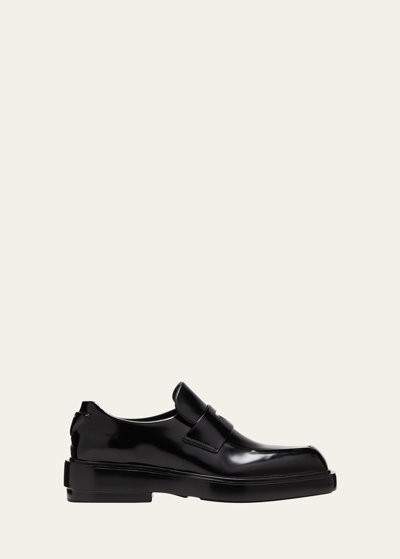 Shop Prada Leather Square-toe Penny Loafers In Nero