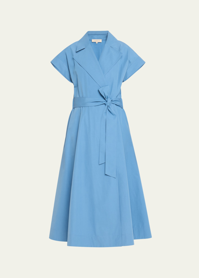 Shop Lafayette 148 Belted Organic Cotton Poplin Midi Wrap Dress In Delphinium Blue
