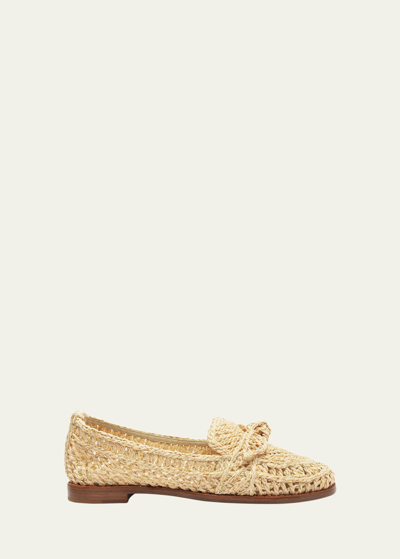 Shop Alexandre Birman Raffia Knotted Bow Loafers In Pearl