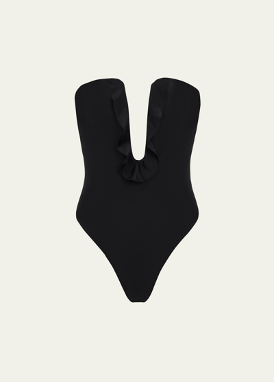 Shop Vix Solid Chris Brazilian Bandeau One-piece Swimsuit In Black
