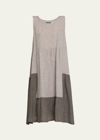 Shop Eskandar Two-tone Tiered Pleated Sleeveless Dress In Greymix