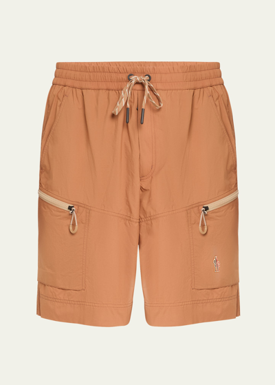 Shop Moncler Men's Nylon Ripstop Cargo Shorts In Brown