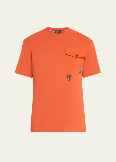 Shop Moncler Men's Jersey T-shirt With Utility Pocket In Orange