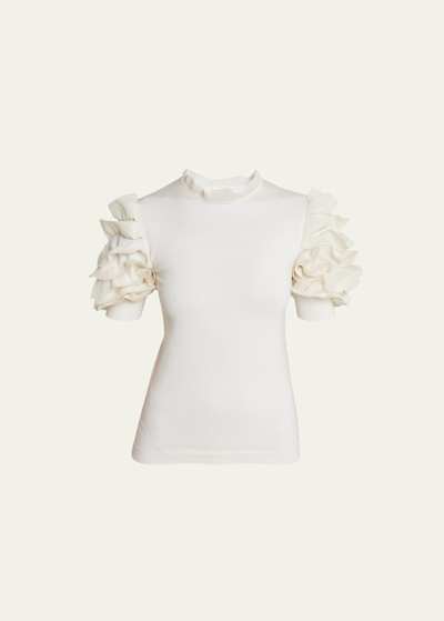 Shop Chloé Ruffle-sleeve Knit Top In Iconic Milk