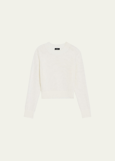 Shop Theory Mini Pointelle Stitch Long-sleeve Pullover Top In White