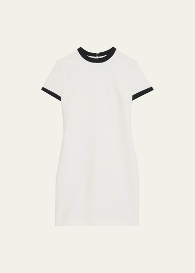 Shop Theory Short-sleeve Bicolor Sheath Mini Dress In Ivory/black