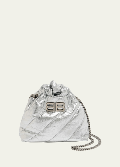 Shop Balenciaga Crush Xs Metallic Quilted Bucket Bag In 8110 Silver