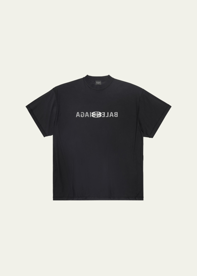 Shop Balenciaga Men's Inside-out Logo T-shirt In Noir/ecru