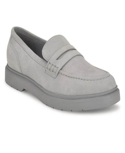 Shop Nine West Women's Bonet Slip-on Round Toe Casual Loafers In Light Gray Suede