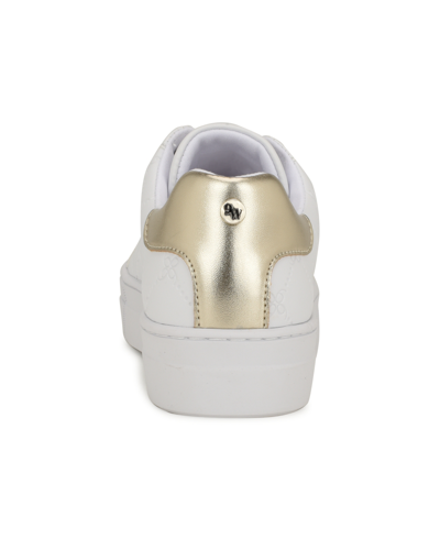 Shop Nine West Women's Gatspy Round Toe Lace-up Casual Sneakers In White,gold