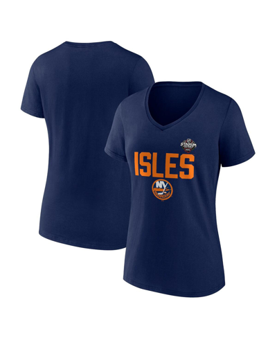 Shop Fanatics Women's  Navy New York Islanders 2024 Nhl Stadium Series Logo V-neck T-shirt