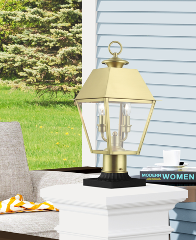 Livex Wentworth 2 Light Outdoor Medium Post Top Lantern In Natural Brass