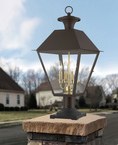 Livex Wentworth 4 Light Outdoor Extra Large Post Top Lantern In Bronze With Antique Brass