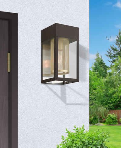 Livex Franklin 1 Light Outdoor Wall Lantern In Bronze With Soft Gold