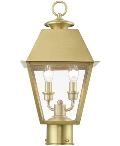 Livex Wentworth 2 Light Outdoor Medium Post Top Lantern In Natural Brass
