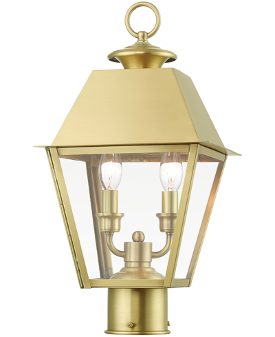 Livex Wentworth 2 Light Outdoor Medium Post Top Lantern In Natural Brass
