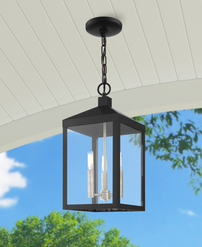 Livex Nyack 3 Light Outdoor Pendant Lantern In Black With Brushed
