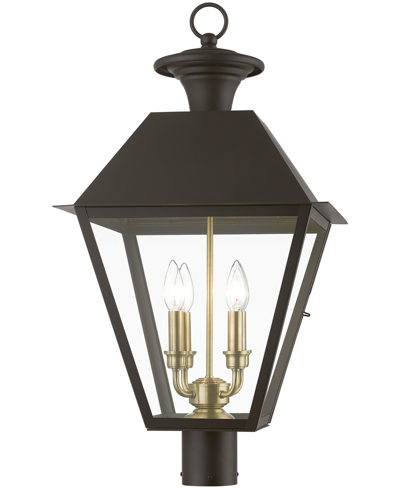 Livex Wentworth 4 Light Outdoor Extra Large Post Top Lantern In Bronze With Antique Brass