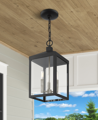 Livex Nyack 3 Light Outdoor Pendant Lantern In Black With Brushed