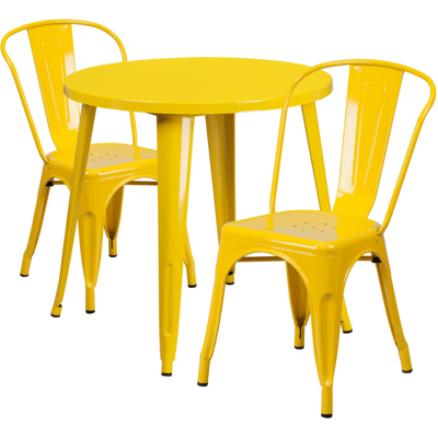 Shop Flash Furniture 30'' Round Yellow Metal Indoor-outdoor Table Set With 2 Cafe Chairs