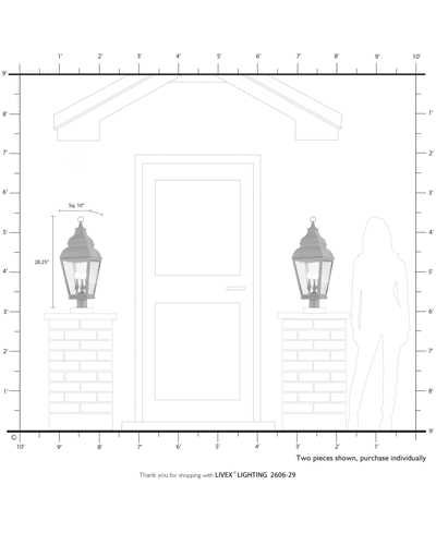 Livex Exeter 3 Light Outdoor Post Top Lantern In Vintage Pewter