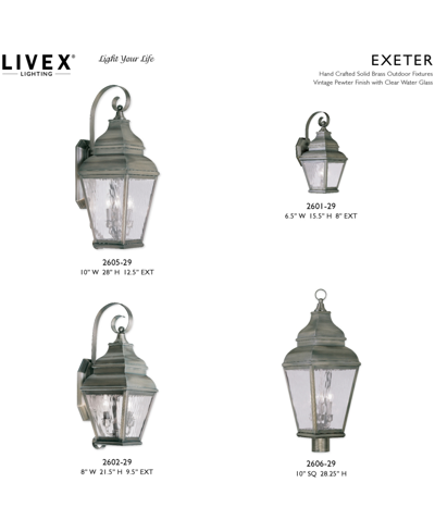 Livex Exeter 3 Light Outdoor Post Top Lantern In Vintage Pewter