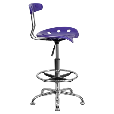 Shop Flash Furniture Vibrant Violet And Chrome Drafting Stool With Tractor Seat In Purple