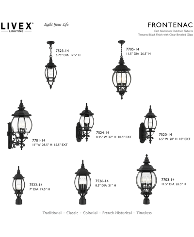 Livex Frontenac 3 Light Outdoor Wall Lantern In Textured Black