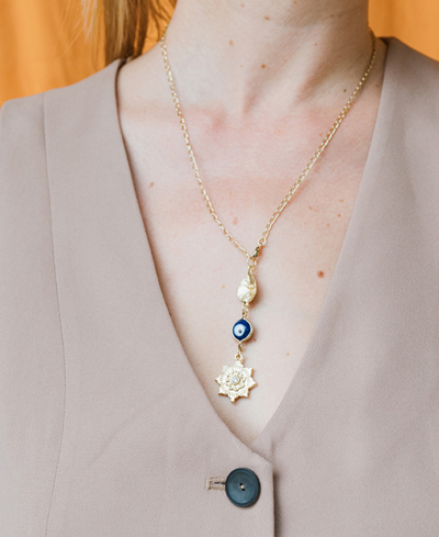 Matr Boomie Drishti Evil Eye Charm Drop Necklace In Brass