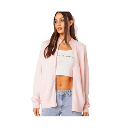 Shop Edikted Women's Montie Oversized Double Zip Cardigan In Light-pink