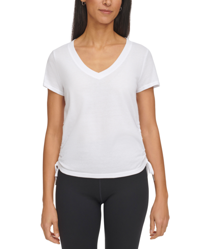 Shop Calvin Klein Women's Drawstring-ruched Textured Top In White