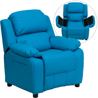 Shop Flash Furniture Deluxe Padded Contemporary Turquoise Vinyl Kids Recliner With Storage Arms In Blue