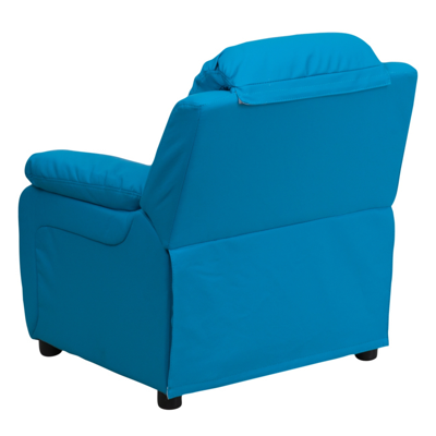 Shop Flash Furniture Deluxe Padded Contemporary Turquoise Vinyl Kids Recliner With Storage Arms In Blue