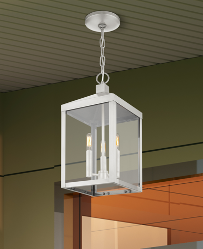 Livex Nyack 3 Light Outdoor Pendant Lantern In Brushed Nickel