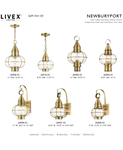 Livex Newburyport 1 Light Outdoor Pendant Lantern In Antique Brass