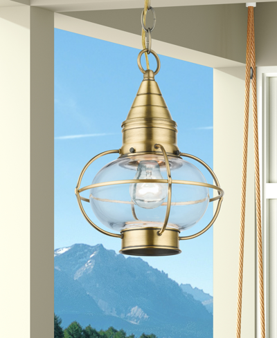 Shop Livex Newburyport 1 Light Outdoor Pendant Lantern In Antique Brass