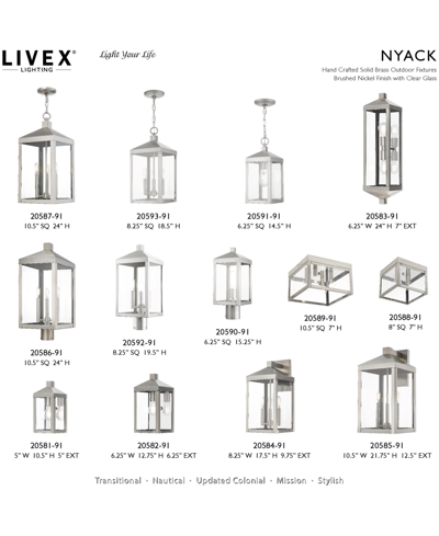 Livex Nyack 3 Light Outdoor Pendant Lantern In Brushed Nickel