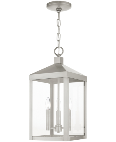 Shop Livex Nyack 3 Light Outdoor Pendant Lantern In Brushed Nickel