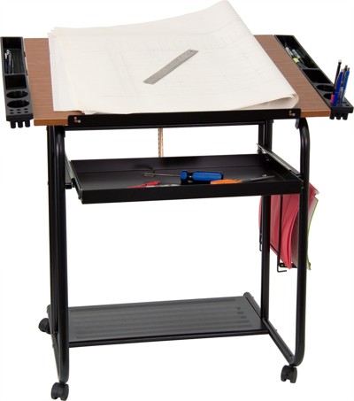 Shop Flash Furniture Adjustable Drawing And Drafting Table With Black Frame And Dual Wheel Casters In Red