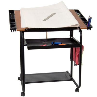 Shop Flash Furniture Adjustable Drawing And Drafting Table With Black Frame And Dual Wheel Casters In Red