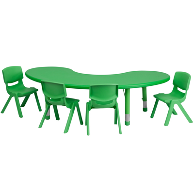 Shop Flash Furniture 35''w X 65''l Half-moon Green Plastic Height Adjustable Activity Table Set With 4 Chairs
