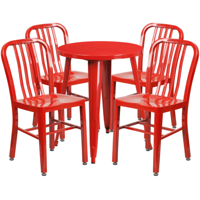 Shop Flash Furniture 24'' Round Red Metal Indoor-outdoor Table Set With 4 Vertical Slat Back Chairs