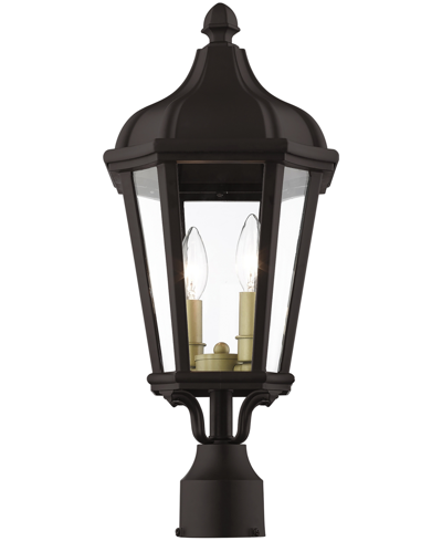 Livex Morgan 2 Light Outdoor Post Top Lantern In Bronze With Antique Gold