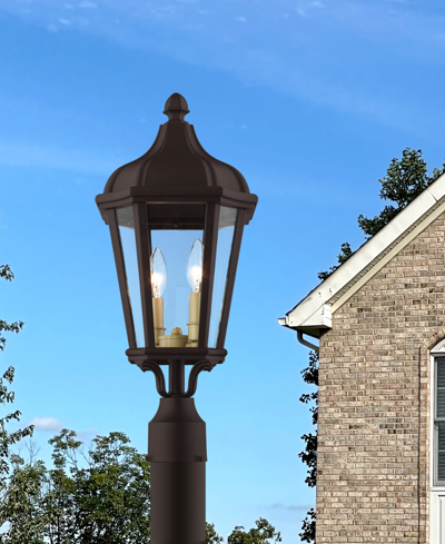Livex Morgan 2 Light Outdoor Post Top Lantern In Bronze With Antique Gold