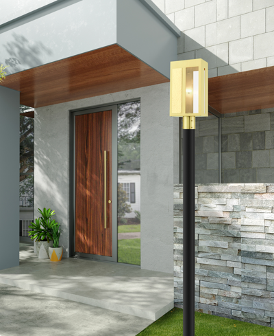 Livex Lafayette 1 Light Outdoor Post Top Lantern In Satin Brass With Hammered