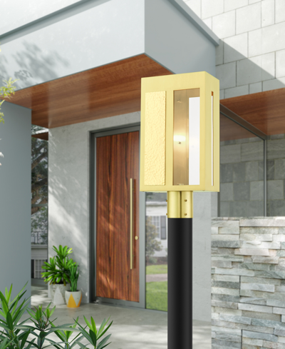 Livex Lafayette 1 Light Outdoor Post Top Lantern In Satin Brass With Hammered