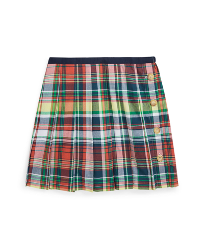 Shop Polo Ralph Lauren Big Girls Pleated Cotton Madras Skirt In Red Multi