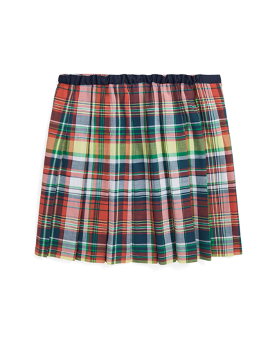 Shop Polo Ralph Lauren Big Girls Pleated Cotton Madras Skirt In Red Multi