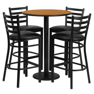Shop Flash Furniture 30'' Round Natural Laminate Table Set With 4 Ladder Back Metal Barstools In Black