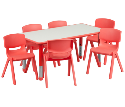 Shop Flash Furniture 23.625''w X 47.25''l Rectangular Red Plastic Height Adjustable Activity Table Set With 6 Chairs